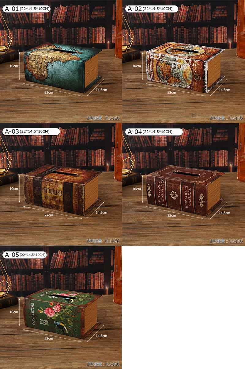 【スーパーセール 50%OFF】ティッシュケース ブック型 本型 フェイクブック 木製 レトロ ヨーロピアン アンティーク調 手描き 彩色 花柄 山水画 防水加工 リビング ダイニング 寝室 玄関 車 おしゃれ インテリア雑貨 置物 [3]