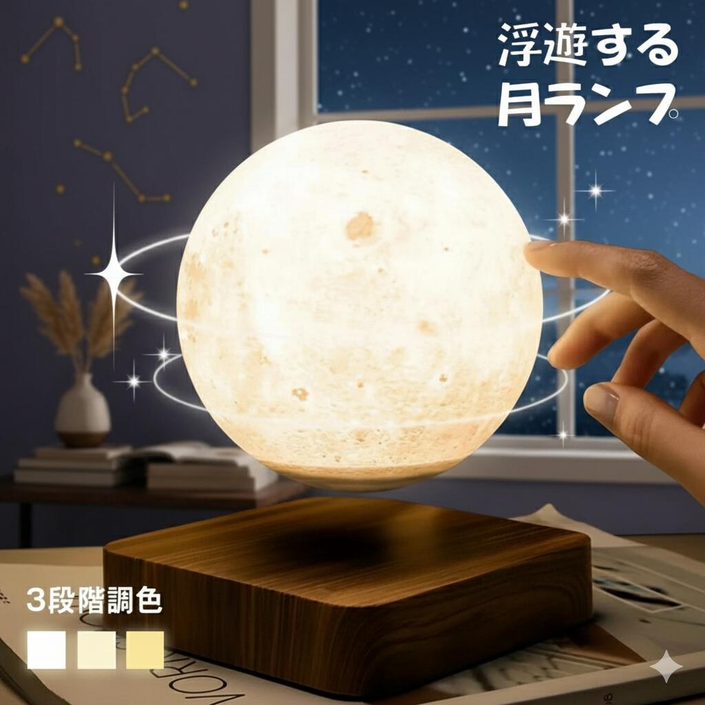乐天商城 - 月ライト 浮く テーブルランプ 3Dムーンライト 月ランプ おしゃれ タッチライト ルームライト インテリア照明 16色切り替え 3色 雰囲気ライト ナイトライト 間接照明 回転 磁石 浮遊 月 ライト 14cm