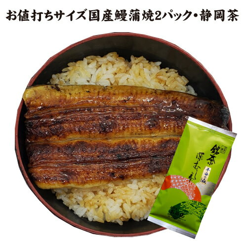 しずおかセット　国産鰻の蒲焼お値打ちサイズ（1パック70〜80g）2パック・深蒸し茶100g　送料無料　国産うなぎ　冷蔵クール便