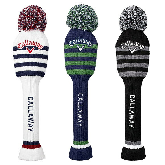 　Callaway Knit Driver Headcover 26 JM カジュアルな雰囲気でゴルフバッグにやさしく馴染む、ニットタイプのヘッドカバー。 柔らかな素材感とラフすぎない上品さを兼ね備え、幅広いスタイルに合わせやすいデザインです。アイコニックなボーダー柄がシンプルな中にもアクセントをプラス。さらに、トップには存在感のあるボンボンをあしらい、クラシックでかわいらしい表情に仕上げています。 サイズ：ドライバー用　（ 460 cc対応）／ 一部収納不可もあります。 素材： 合成皮革/ポリエステル