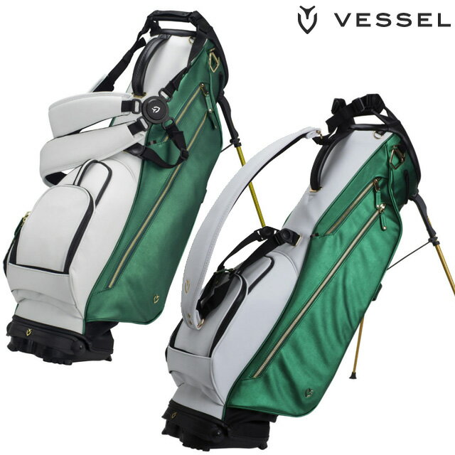 VESSEL 2023 VLS LUX Green/white 7.5型 スタンドバッグ 7530221 ベゼル キャディバッグ グリーン ホワイト ラックス 約2.8kg 軽量 シングルストラップ ダブルストラップ ゴルフ