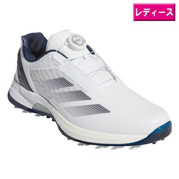 アディダス 2025ウィメンズ アディゼロ ZG ローカット ボア スパイクレス ゴルフシューズ JS1765ホワイト/ナイトインディゴ/シルバーメタリック 【...