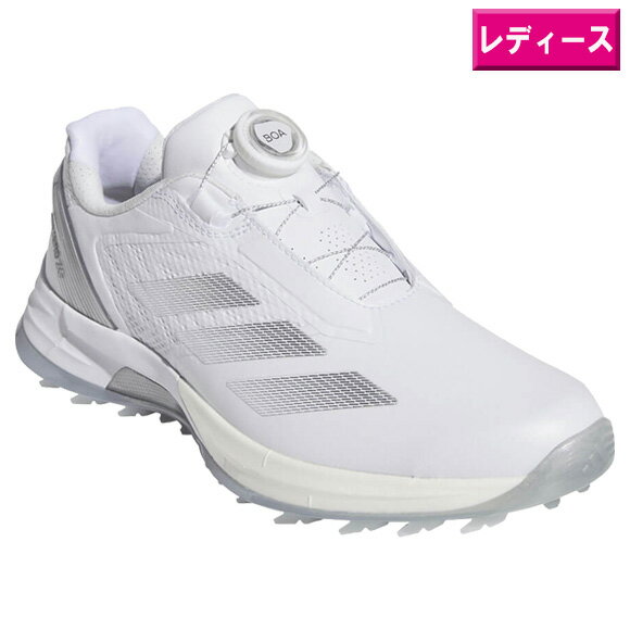 アディダス 2025ウィメンズ アディゼロ ZG ローカット ボア スパイクレス ゴルフシューズ JS1764ホワイト/シルバーメタリック/グレーツー 【adi...