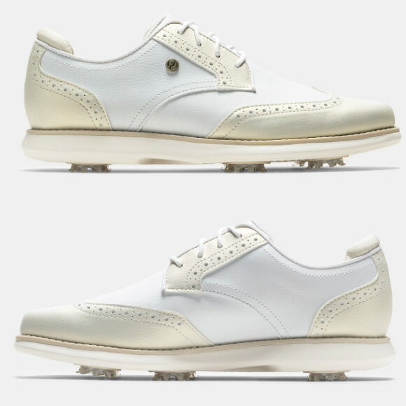 フットジョイ 2026 Traditions Wing Tip Women　ゴルフシューズ　#97940　White / Gold　 US仕様 [FootJoy　防水　女性用　レディース　スパイク ウイングチップ　ゴルフ]