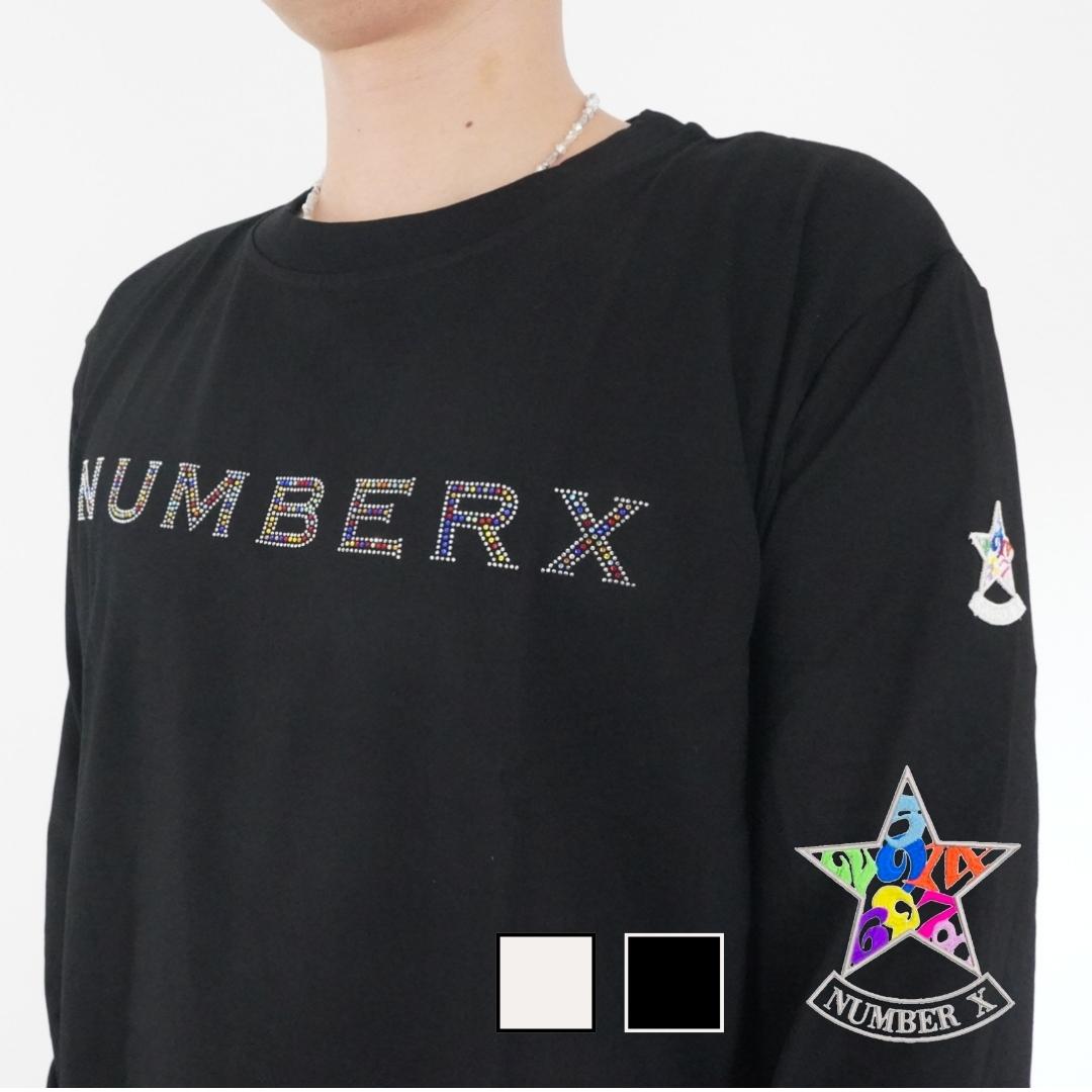 NUMBERX ラインストーン ロゴ 長袖Tシャツ メンズロングtシャツ レディースロングtシャツ スワロフスキー メンズ レディース ブランド ロンtシャツ ロゴ 星 スター ロゴtシャツ 長袖 大きい おしゃれ 黒tシャツ メンズ服 オシャレ 大きいサイズ かっこいい服 送料無料