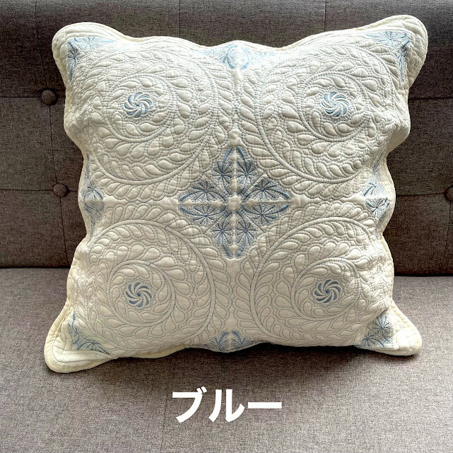 楽天市場】クッションカバー 刺繍（カラーブルー）（クッション