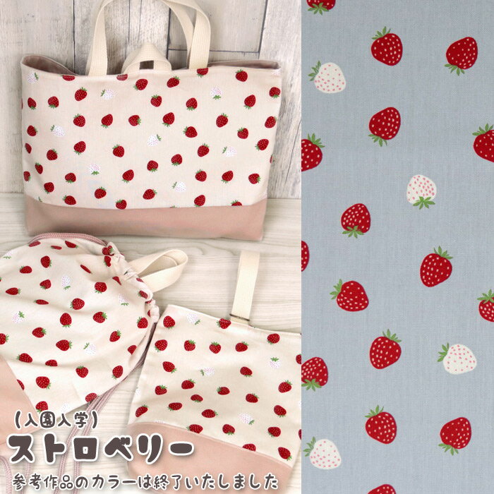 ≪無料レシピ有≫（入園入学）ストロベリー柄 CBポプリン生地 ( 入園 入学 学校用品 巾着 ランチョンマット strawberry 布地 ) 50cm単位