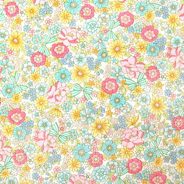 生地 花柄 花とリボンCandyColor ブロード生地 ( 小花柄 フラワー 雑貨 インテリア 内袋 パッチワーク ブラウス チュニック ) 50cm単位のサムネイル
