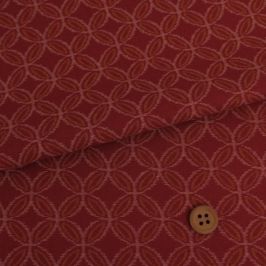 和柄コットン生地 かすり七宝柄(あかね色) 10cm単位 切り売り