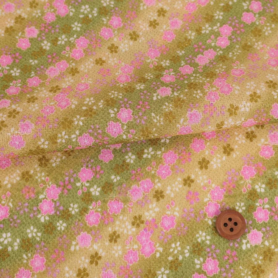 乐天商城 - ちりめん生地 二色ぼかしに桜(黄緑) 10cm単位 切り売り