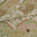 金襴生地(金らん) 山型切りばめ風道長菊花(浅緑) 10cm単位 切り売り