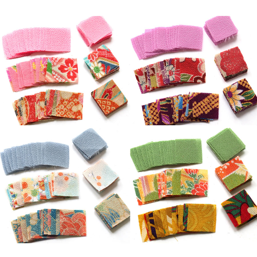 Rakuten - つまみ細工用 カット済み一越ちりめん 柄&無地アソートセット 25ミリ角・90枚入