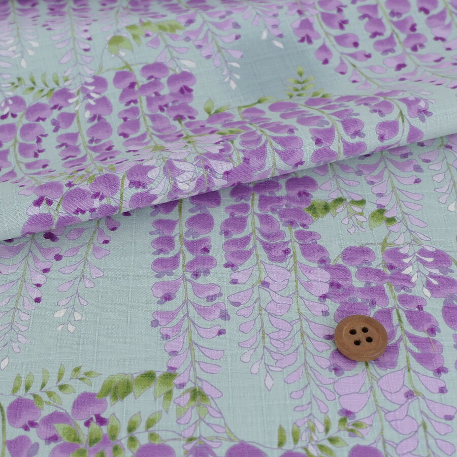 乐天商城 - 生産終了/在庫限り 和柄コットン生地 藤の花(ミントグリーン) 10cm単位 切り売り