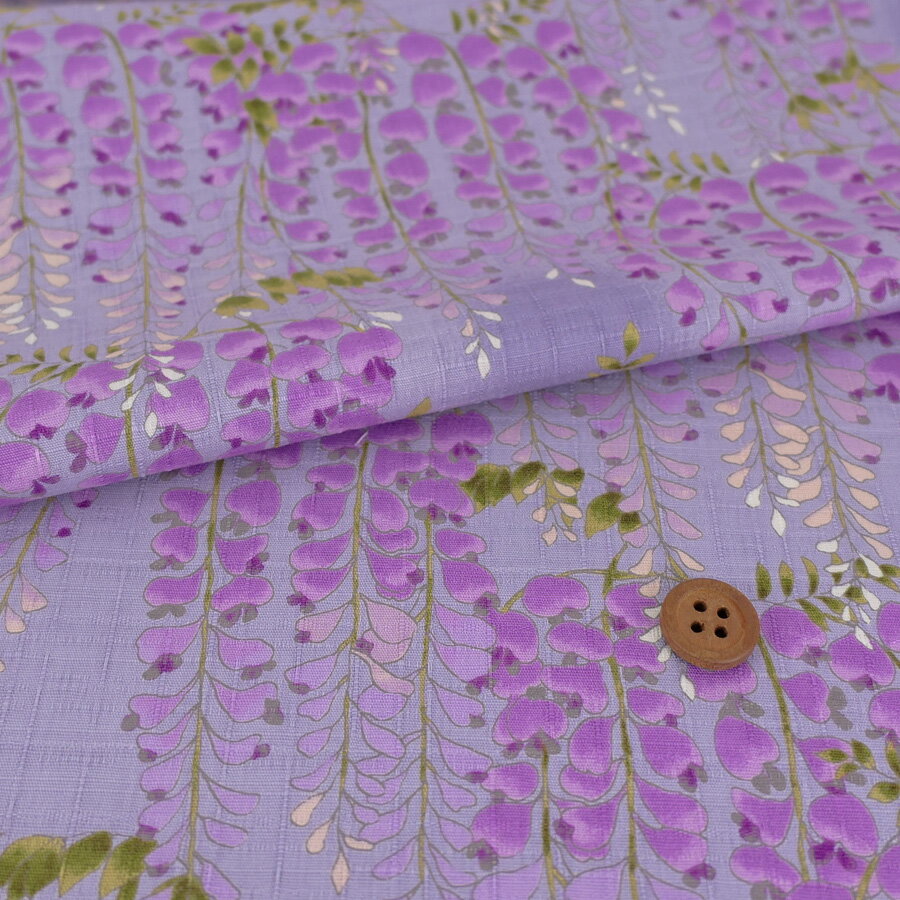 Rakuten - 和柄コットン生地 藤の花(薄紫) 10cm単位 切り売り