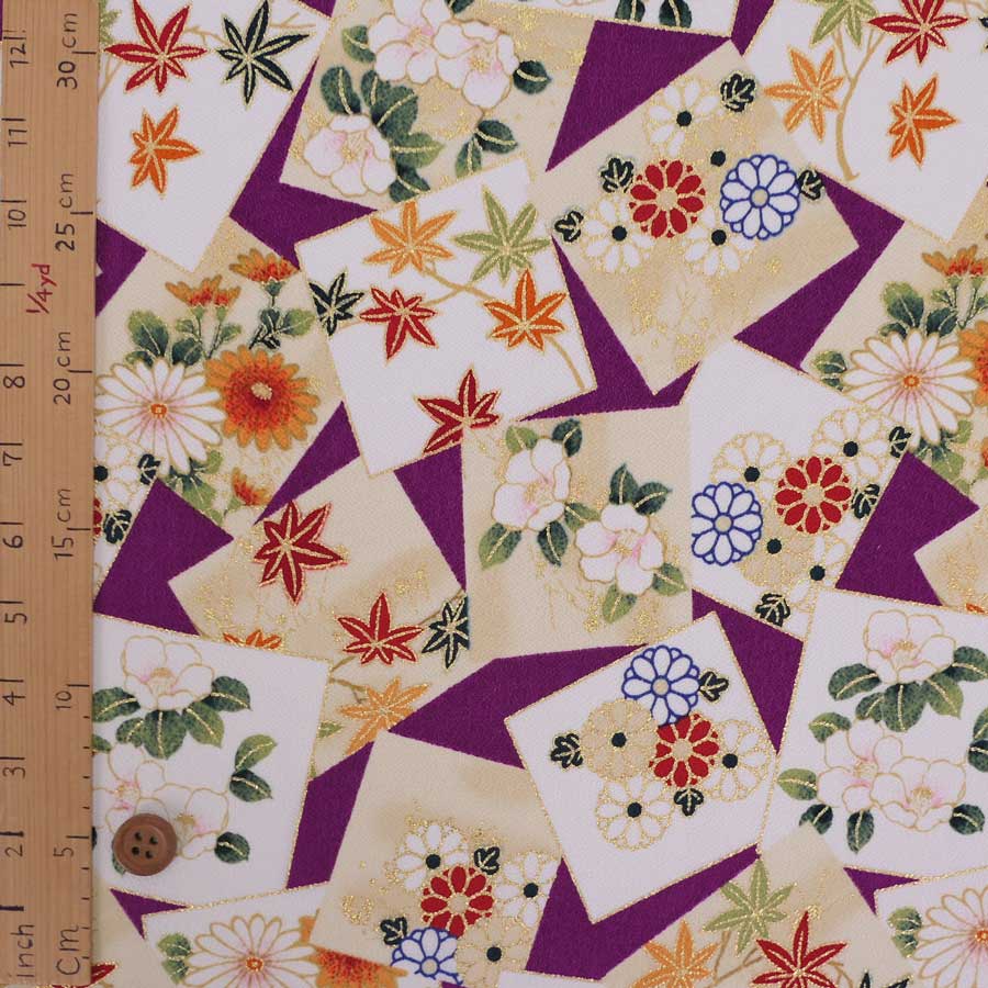 金箔一越ちりめん 色紙に花と紅葉(紫) 10cm単位 切り売り