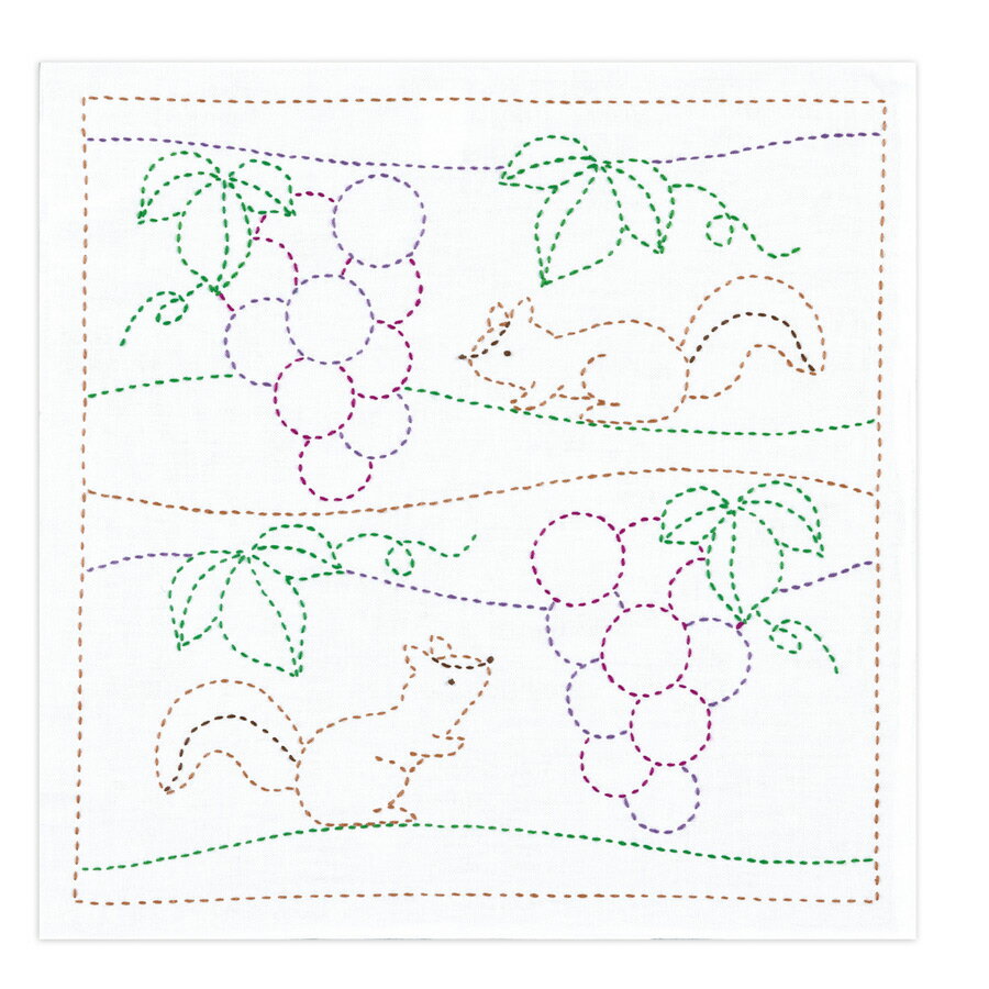 乐天商城 - 刺し子キット 花ふきん ぶどうとリス(白)