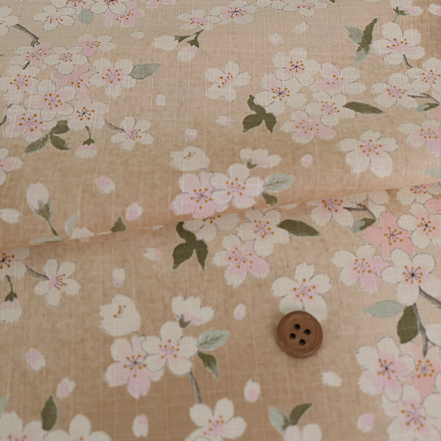 Rakuten - 和柄コットン生地 春霞の桜(ベージュ) 10cm単位 切り売り