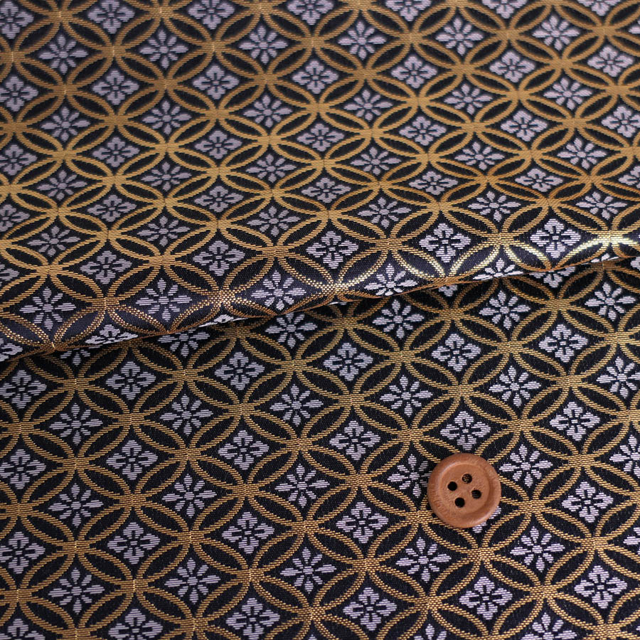 Rakuten - 金襴生地(金らん) 花菱七宝つなぎ(黒) 10cm単位 切り売り