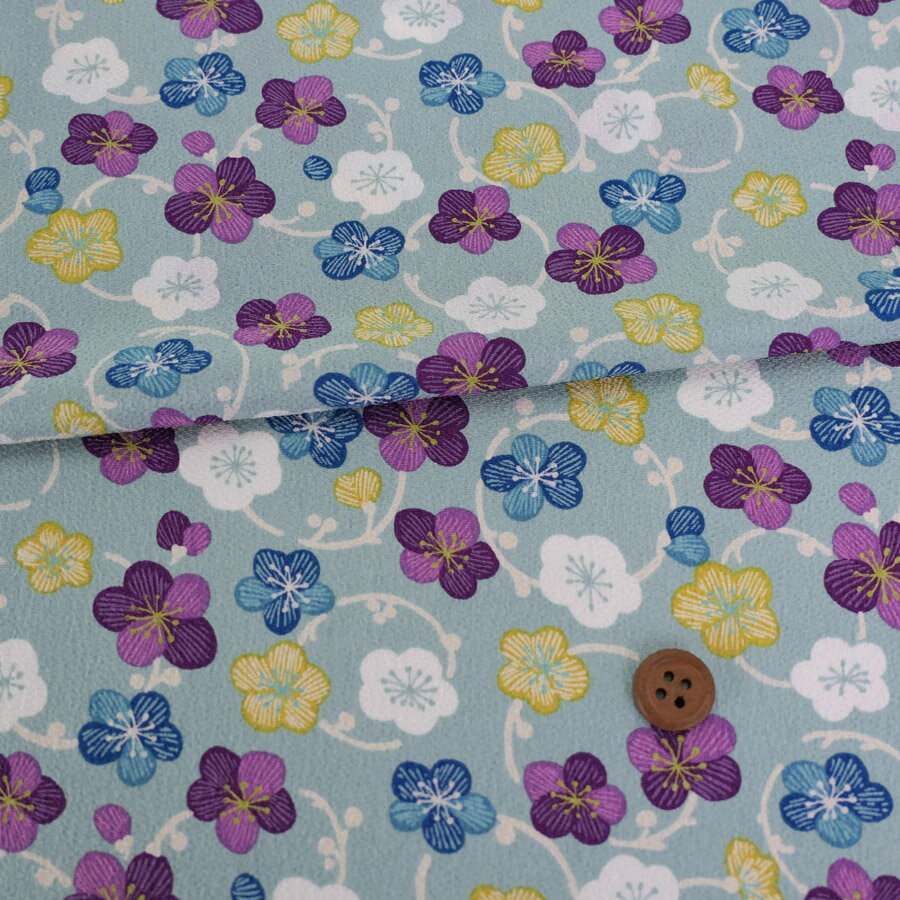 Rakuten - ポリちりめん生地 くるり小梅(くすみブルー) 10cm単位 切り売り