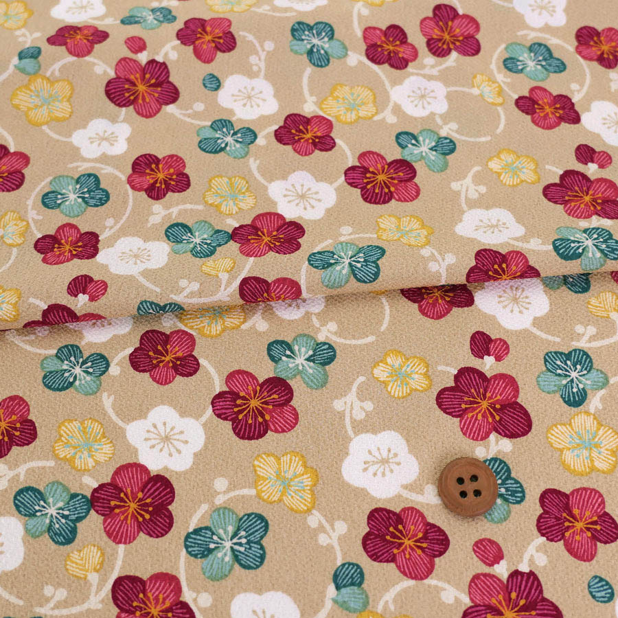 乐天商城 - ポリちりめん生地 くるり小梅(ベージュ) 10cm単位 切り売り