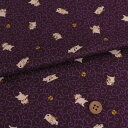 和柄コットン生地 唐草にのんびり猫(紫) 10cm単位 切り売り【RCP】