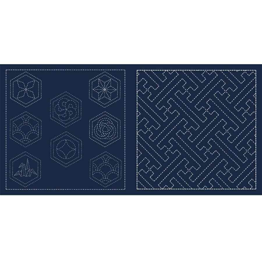 刺し子布 花ふきん (寄せ柄/さや型) 藍色