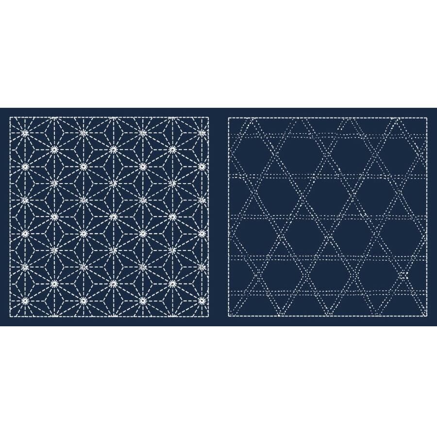 刺し子布 花ふきん (麻の葉/籠目) 藍色