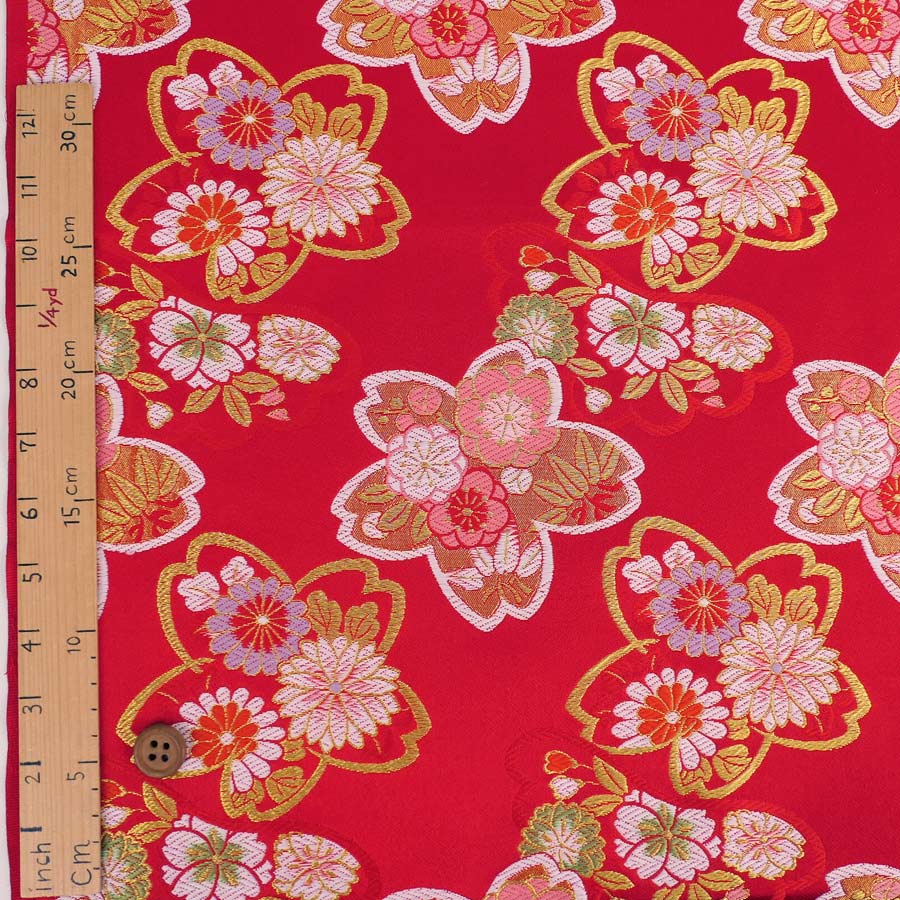 金襴生地(金らん) 桜取り花文様(赤) 10cm単位 切り売り
