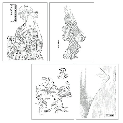 布がたり・ちりめん和柄生地と手芸の在庫限り：大人の塗り絵・アイロン転写シート(浮世絵編 4柄入)｜アングル2