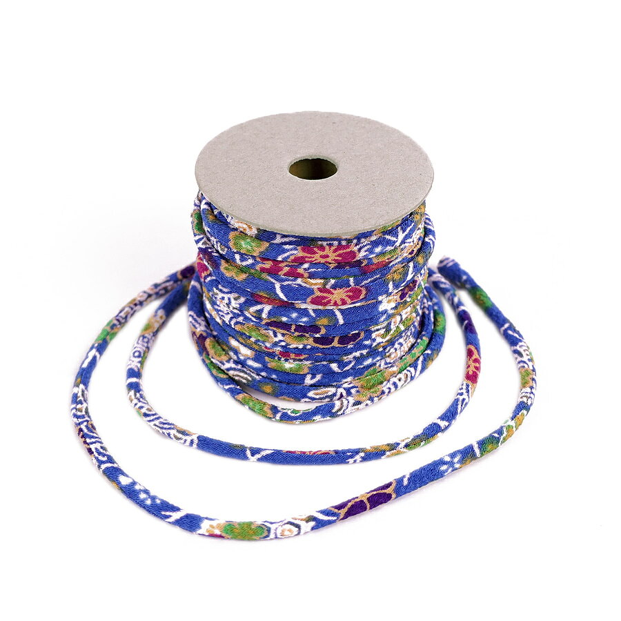 Rakuten - ちりめん丸ひも・柄・2ミリ(実寸約3ミリ)絢爛小紋・青 10cm単位 切り売り
