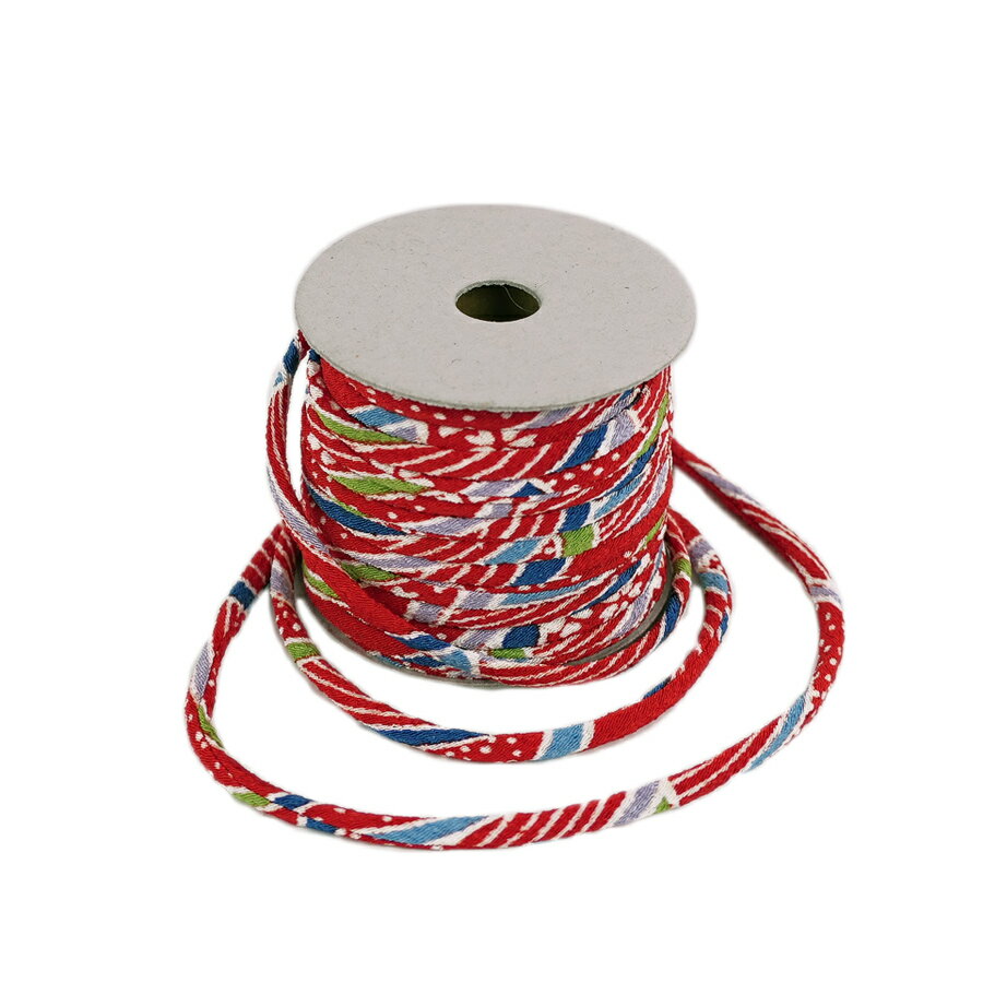 Rakuten - ちりめん丸ひも・柄・2ミリ(実寸約3ミリ)さざ波・赤 10cm単位 切り売り