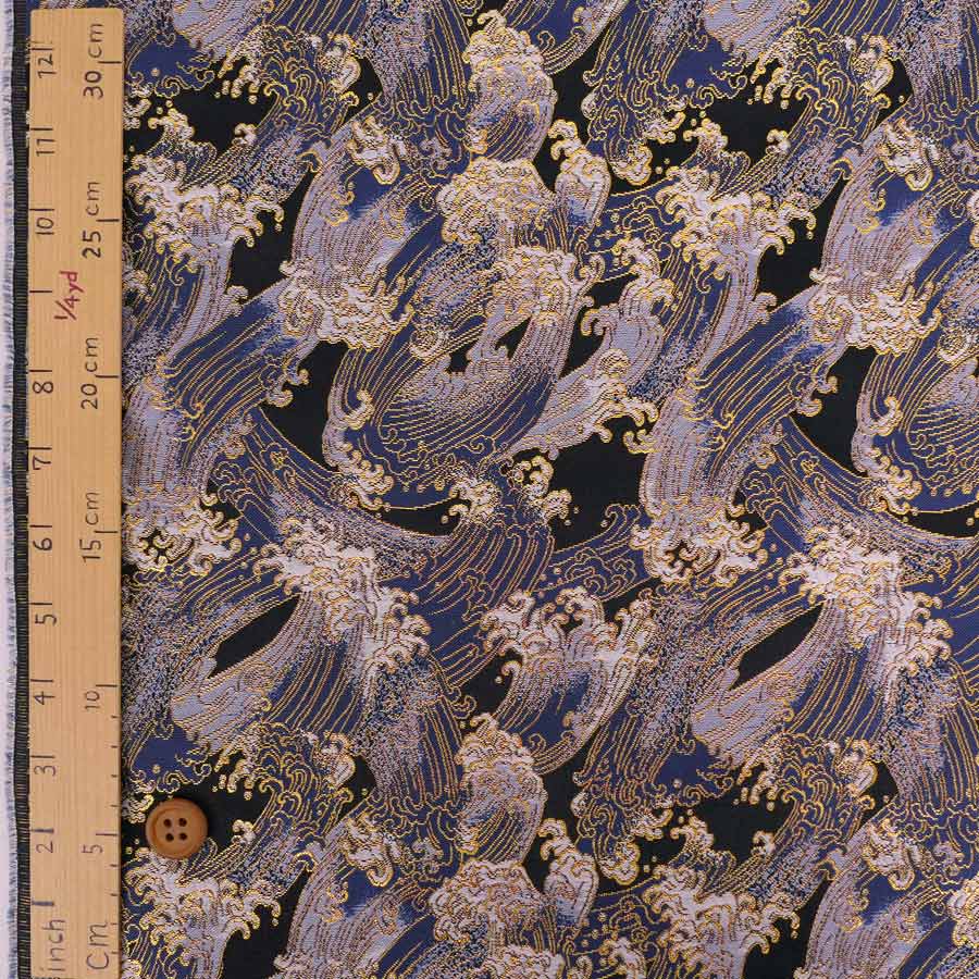 金襴生地(金らん) 波しぶき(黒/青) 10cm単位 切り売り