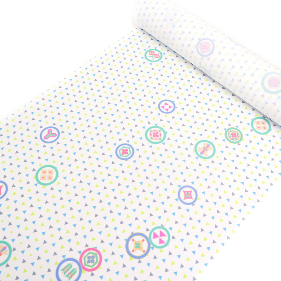 着物用洗える生地 うろこ散らしに家紋柄(白) 1反売り(約12m)