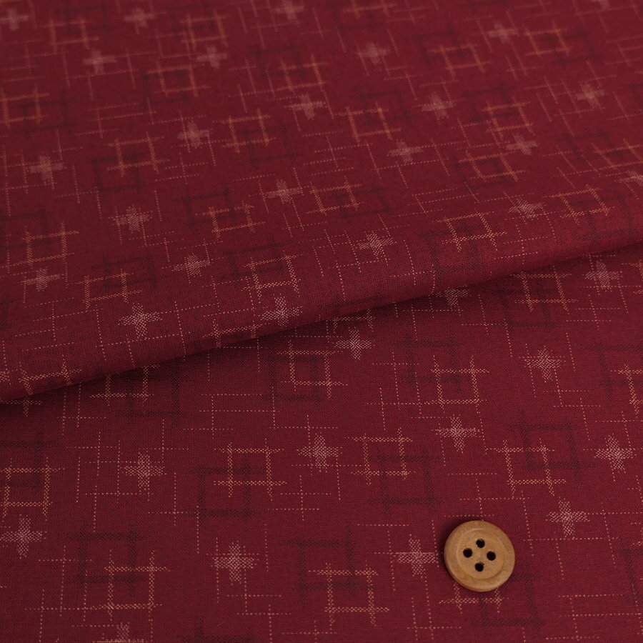 乐天商城 - 和柄コットン生地 井絣もよう(えんじ) 10cm単位 切り売り