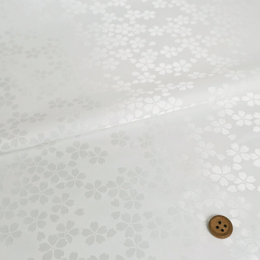 乐天商城 - ポリエステル生地 W巾 サテンジャカード 桜模様(白) 10cm単位 切り売り