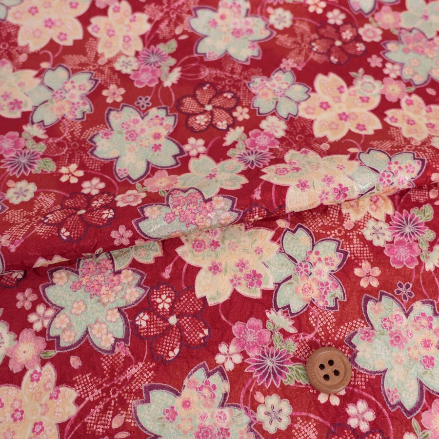 乐天商城 - ポリジャガードちりめん生地 さくら(赤)10cm単位 切り売り