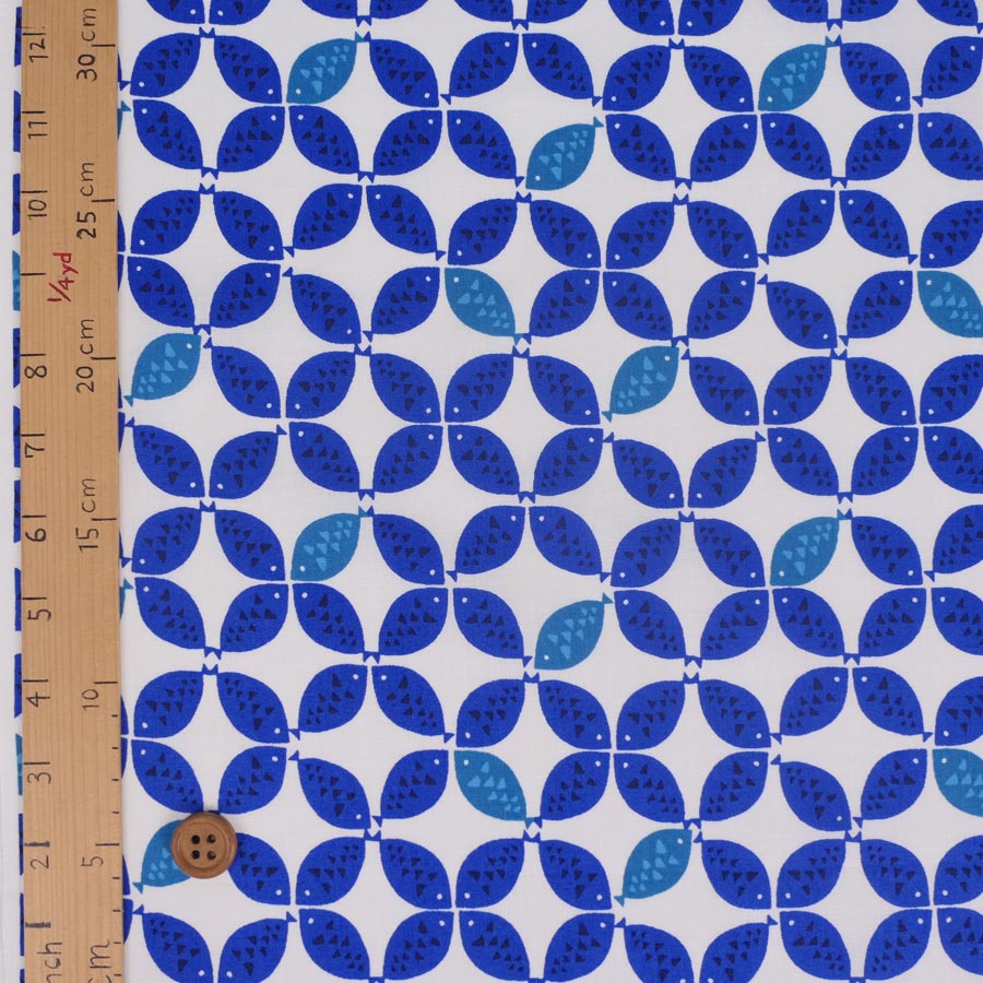 コットン生地 おさかな七宝(白/青) 10cm...の紹介画像3