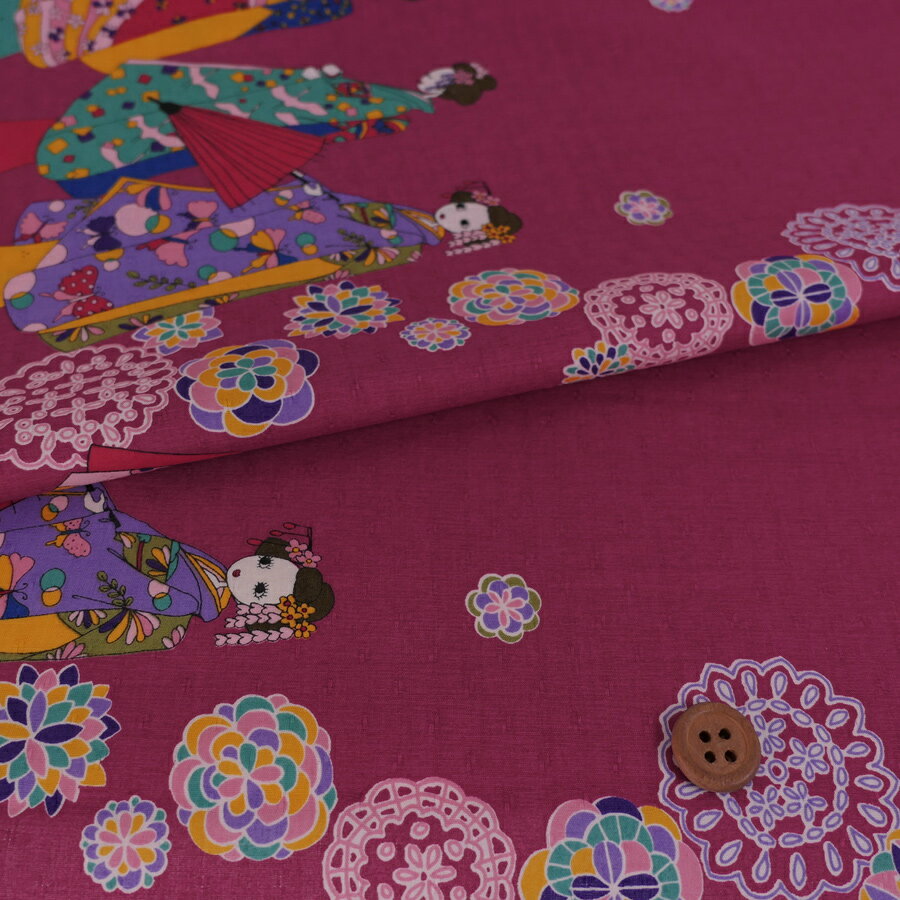 乐天商城 - 和風コットン生地・舞妓さんのおでかけ(赤紫) 10cm単位 切り売り