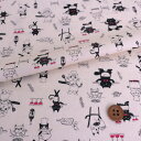 コットン生地 ねこのレストラン(アイボリー) 10cm単位 切り売り
