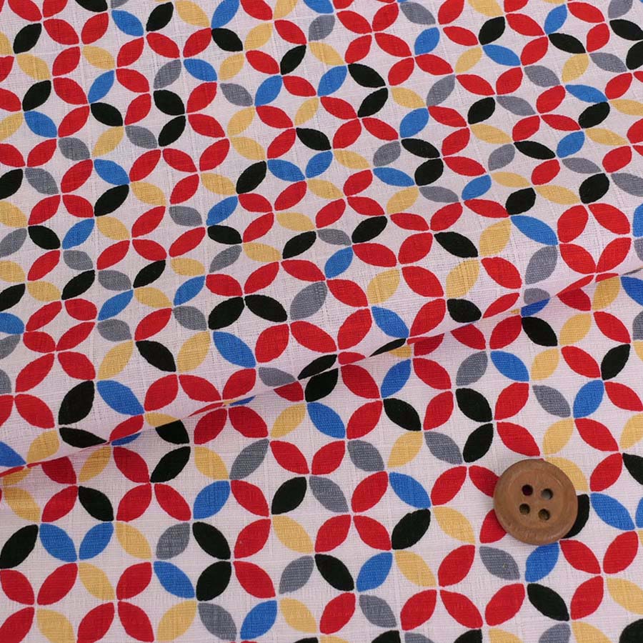 乐天商城 - 和柄コットン生地 カラフルな七宝柄(白/赤) 10cm単位 切り売り