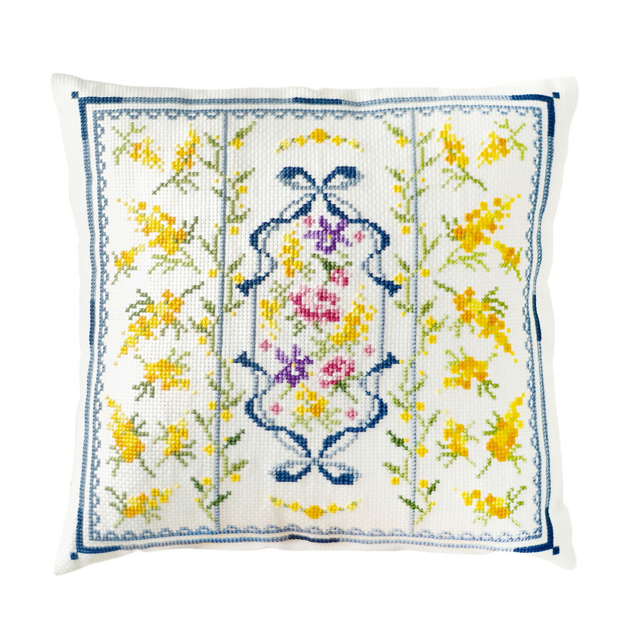 乐天商城 - クロスステッチキット クッション ミモザと春の小花・オノエメグミ ミモザコレクション