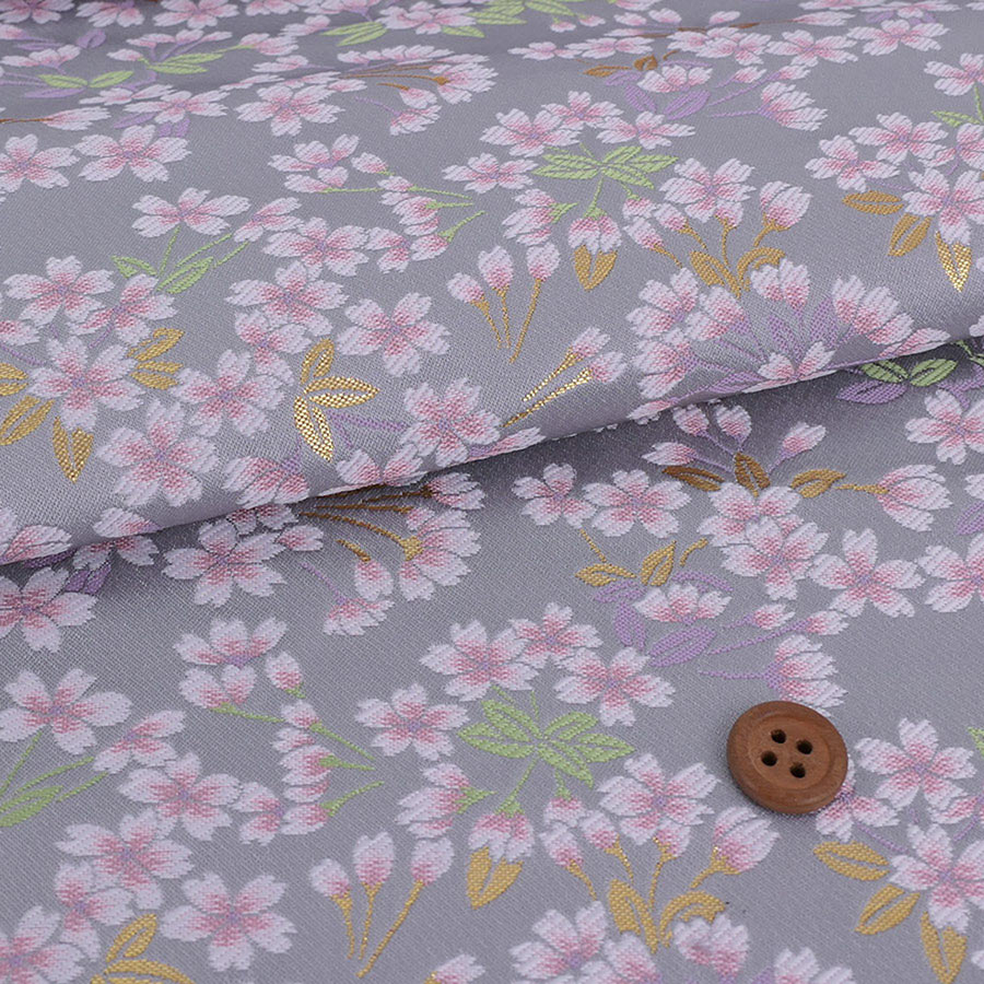 金襴生地(金らん) 花のころ(薄ねず) 10cm単位 切り売り