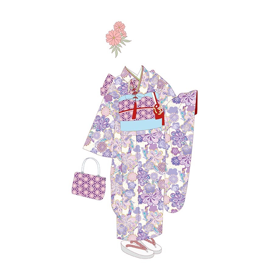 着物用洗える生地 束ねのしに和花(薄紫) 1反売り(約12m)