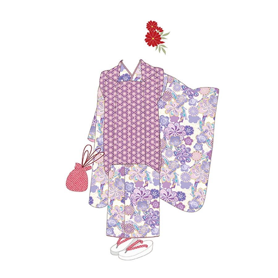 着物用洗える生地 束ねのしに和花(薄紫) 1反売り(約12m)