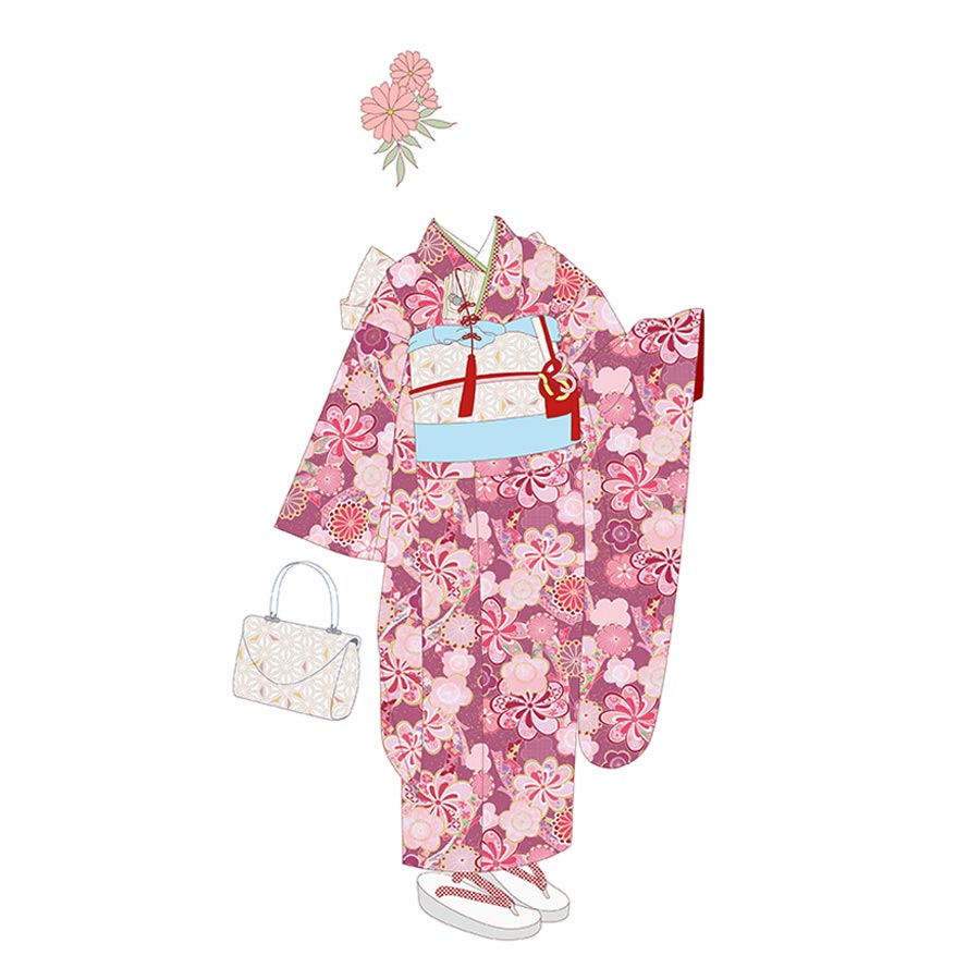 着物用洗える生地 束ねのしに和花(ピンク) 1反売り(約12m)