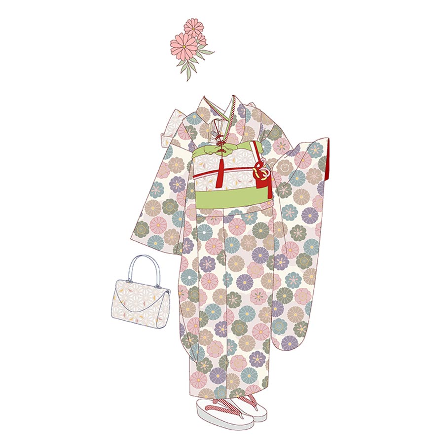 着物用洗える生地 菊梅並べ(くすみカラー) 1反売り(約12m)
