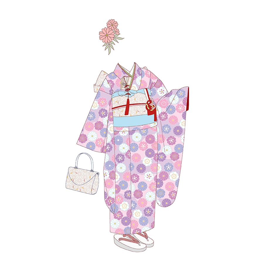 着物用洗える生地 菊梅並べ(ピンク) 1反売り(約12m)