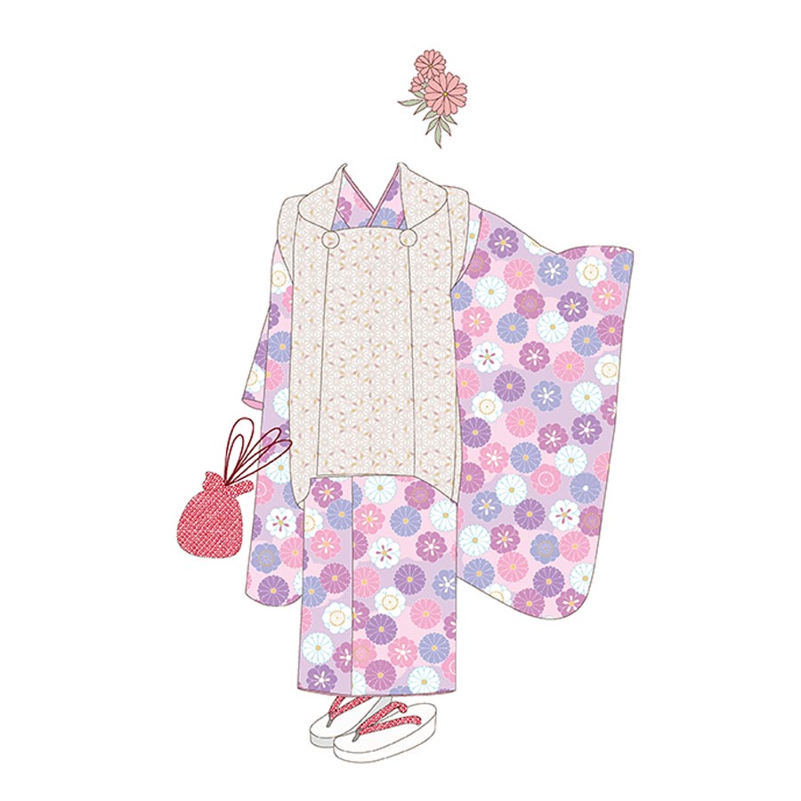 着物用洗える生地 菊梅並べ(ピンク) 1反売り(約12m)