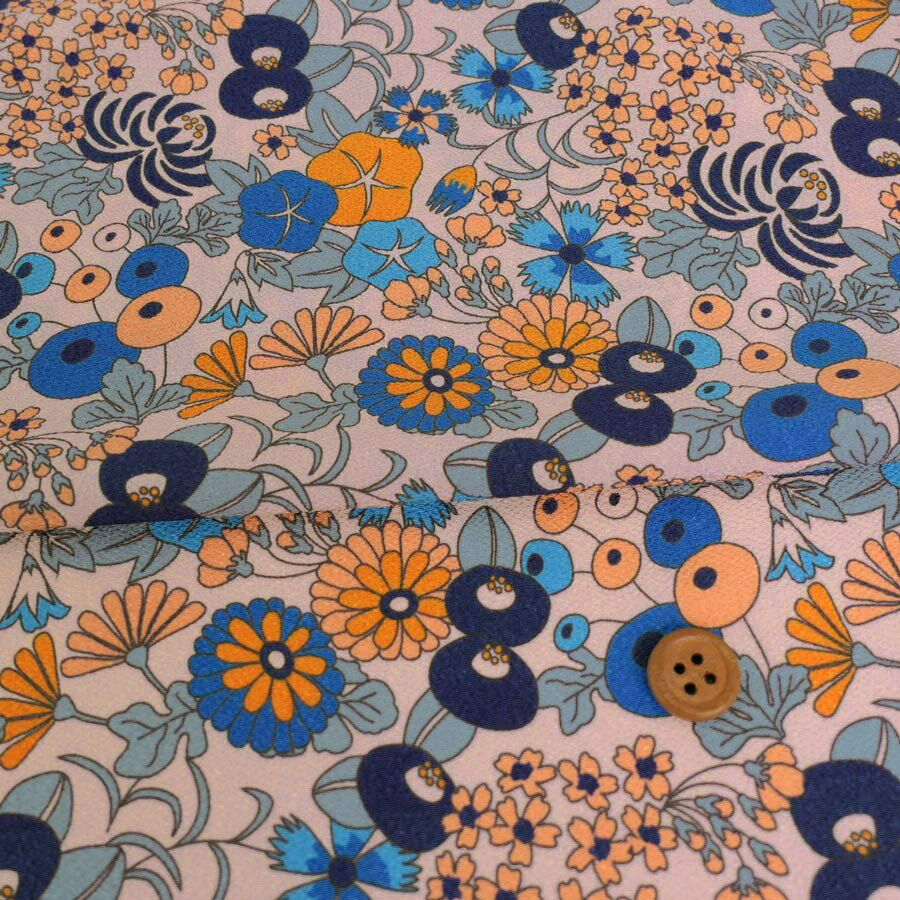 Rakuten - ポリちりめん生地 四季の花あつめ(夏涼/なつすず) 10cm単位 切り売り