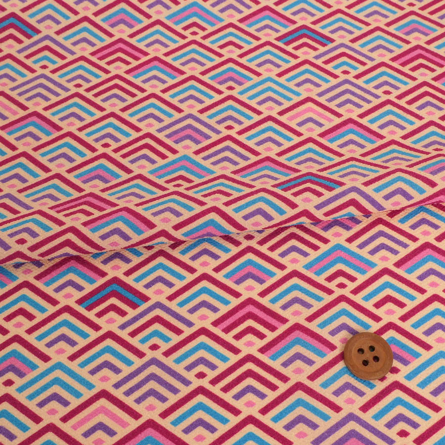 Rakuten - ポリちりめん生地 ジオメトリック青海波(紅霞) 10cm単位 切り売り